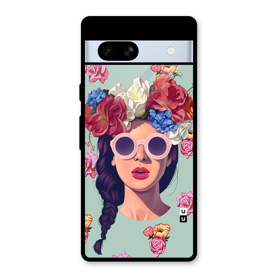Pretty Girl Florals Illustration Art Glass Back Case for Google Pixel 7a