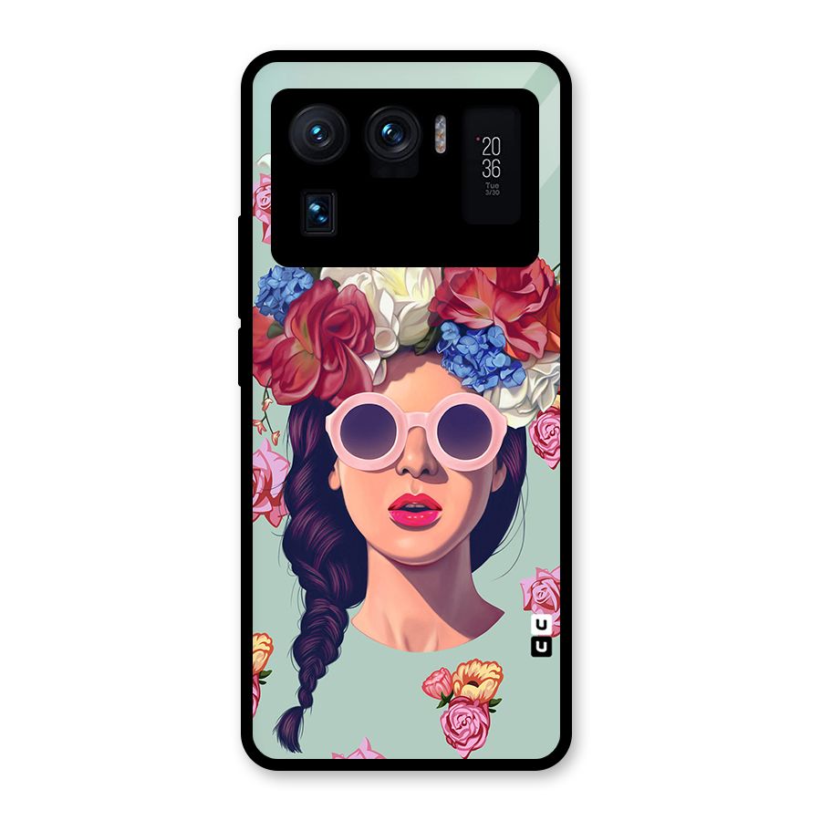 Pretty Girl Florals Illustration Art Glass Back Case for Mi 11 Ultra
