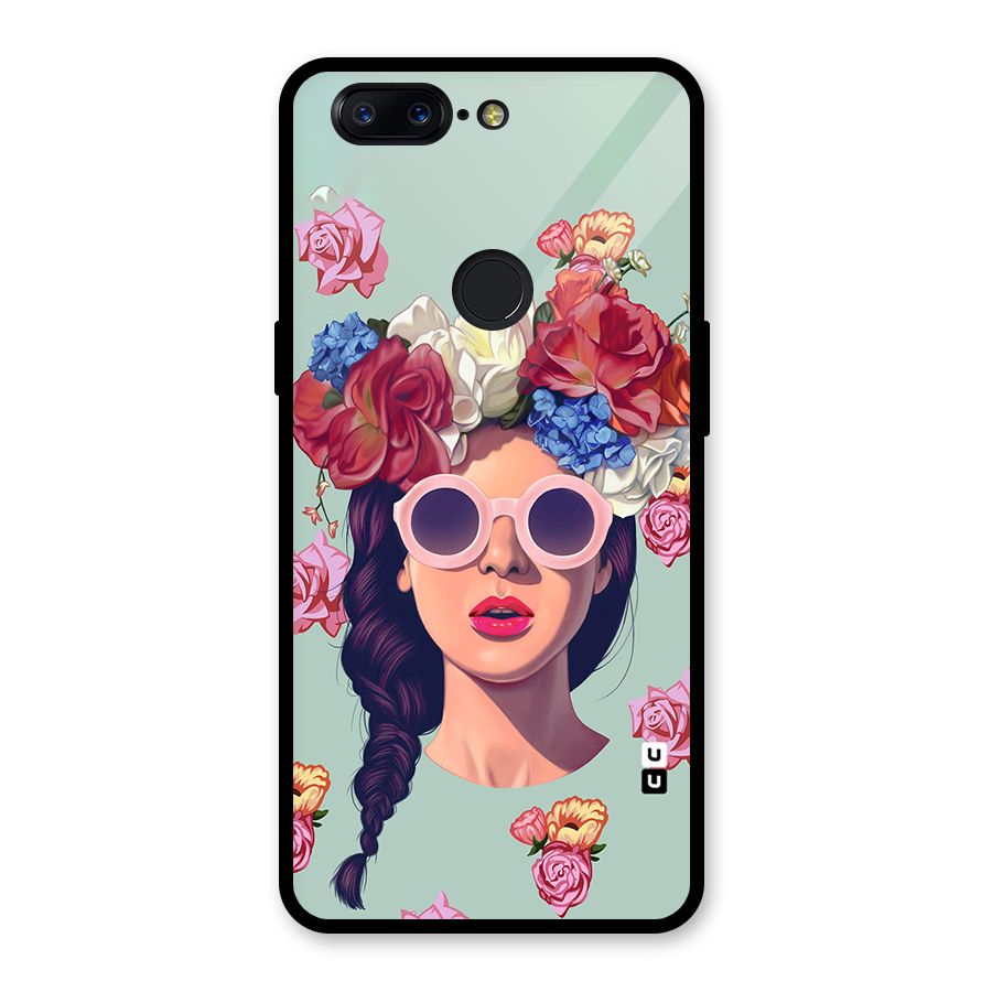 Pretty Girl Florals Illustration Art Glass Back Case for OnePlus 5T