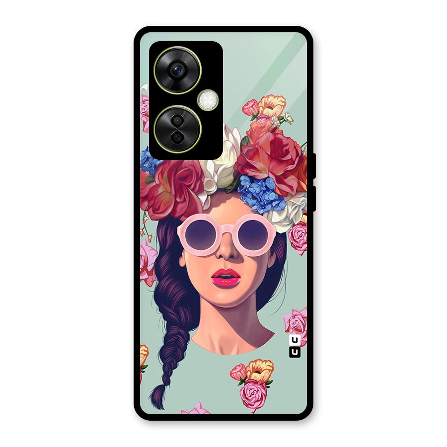 Pretty Girl Florals Illustration Art Glass Back Case for OnePlus Nord CE 3 Lite