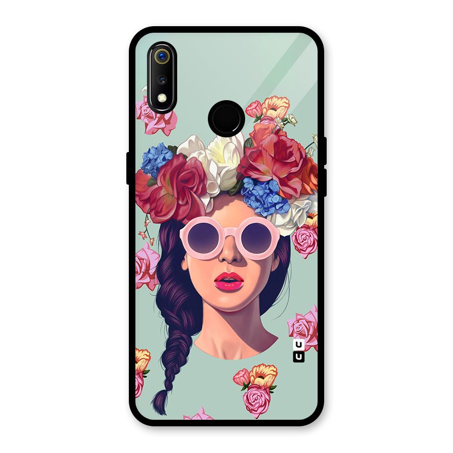 Pretty Girl Florals Illustration Art Glass Back Case for Realme 3i