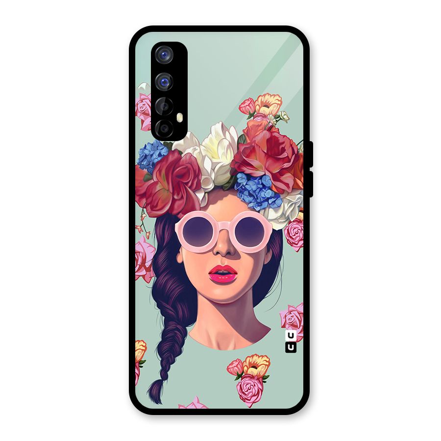 Pretty Girl Florals Illustration Art Glass Back Case for Realme 7