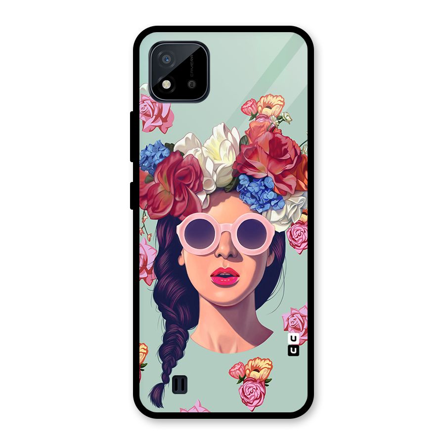 Pretty Girl Florals Illustration Art Glass Back Case for Realme C11 2021