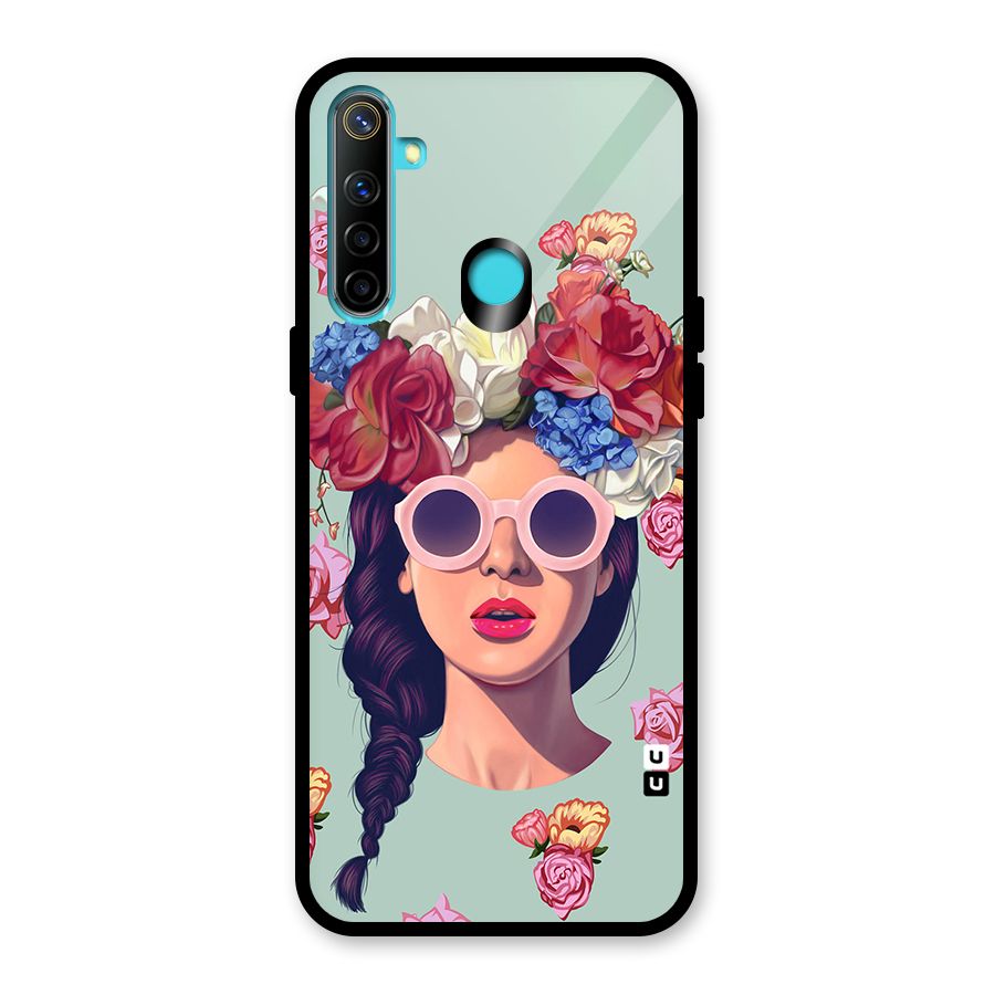 Pretty Girl Florals Illustration Art Glass Back Case for Realme Narzo 10