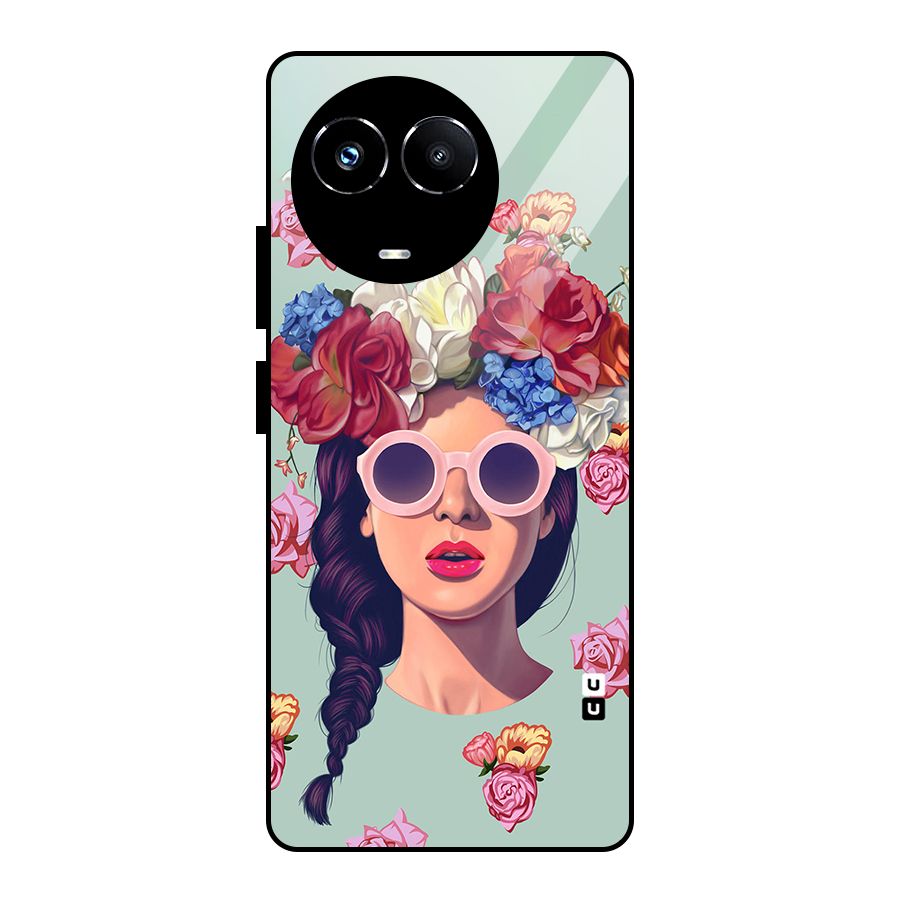 Pretty Girl Florals Illustration Art Glass Back Case for Realme Narzo 60X