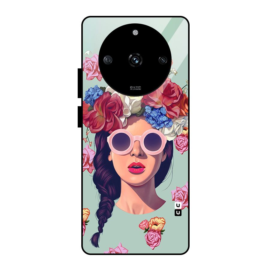 Pretty Girl Florals Illustration Art Glass Back Case for Realme Narzo 60 5G
