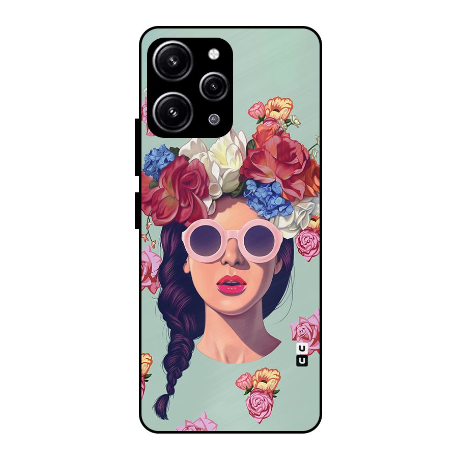 Pretty Girl Florals Illustration Art Glass Back Case for Redmi 12 4G