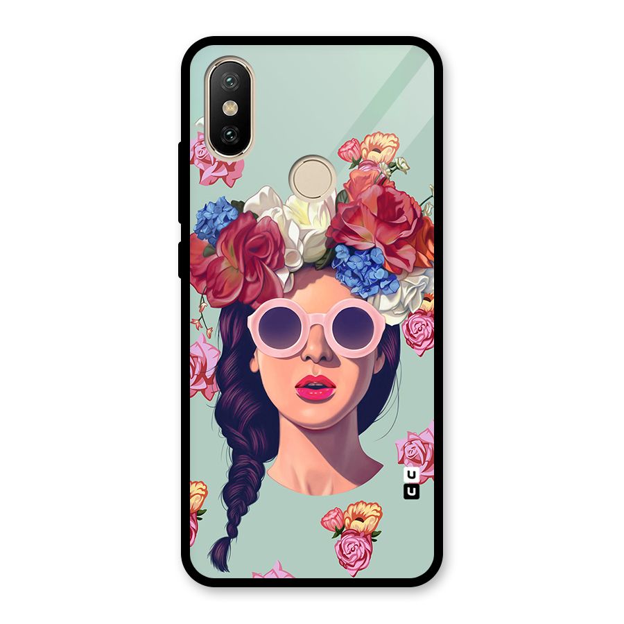 Pretty Girl Florals Illustration Art Glass Back Case for Redmi A2