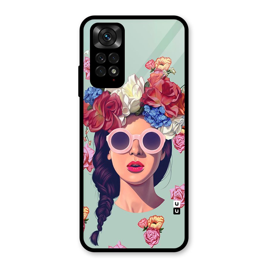 Pretty Girl Florals Illustration Art Glass Back Case for Redmi Note 11S