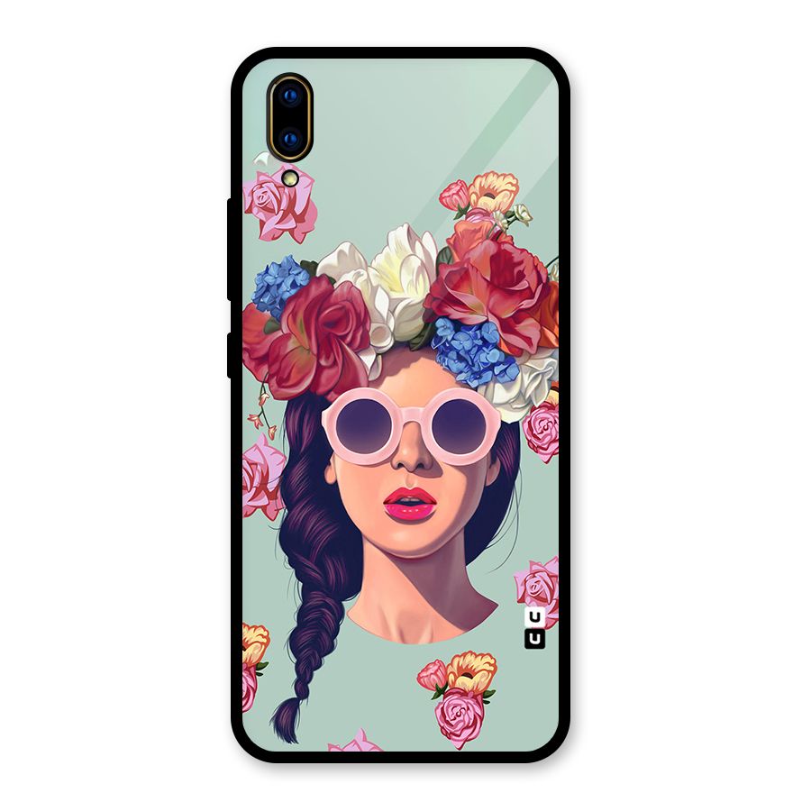 Pretty Girl Florals Illustration Art Glass Back Case for Vivo V11 Pro