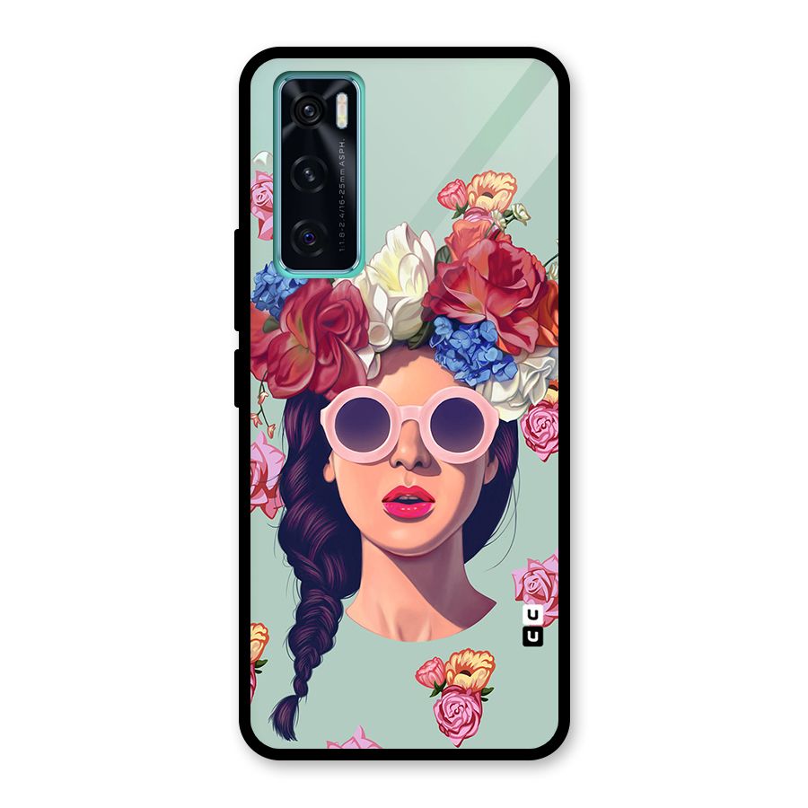 Pretty Girl Florals Illustration Art Glass Back Case for Vivo V20 SE