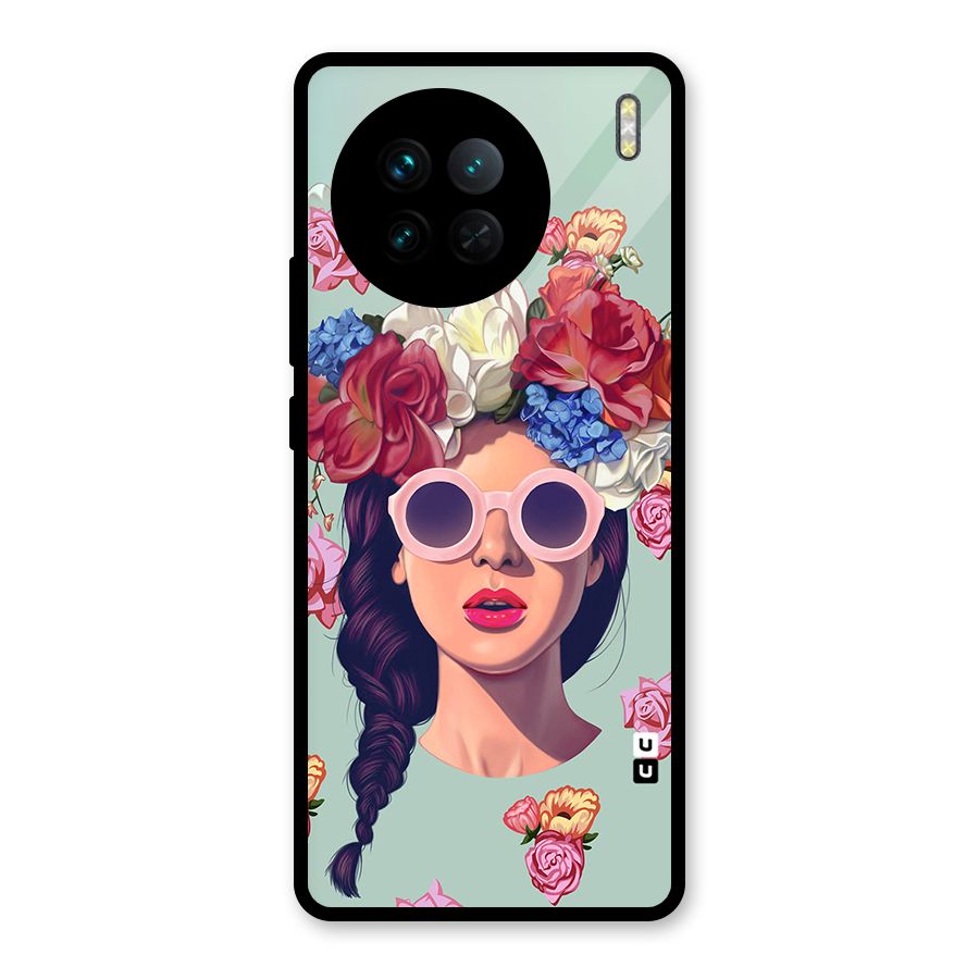 Pretty Girl Florals Illustration Art Glass Back Case for Vivo X90