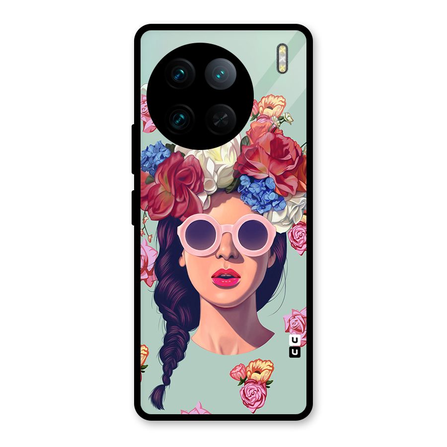 Pretty Girl Florals Illustration Art Glass Back Case for Vivo X90 Pro