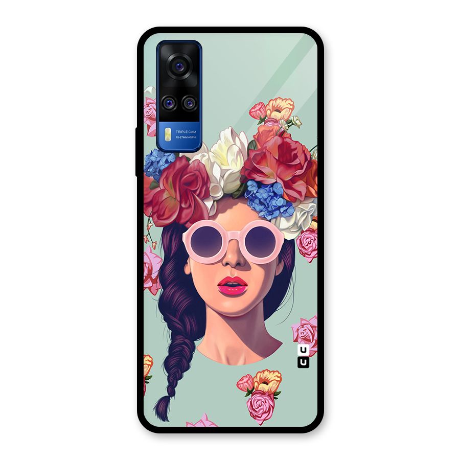 Pretty Girl Florals Illustration Art Glass Back Case for Vivo Y31