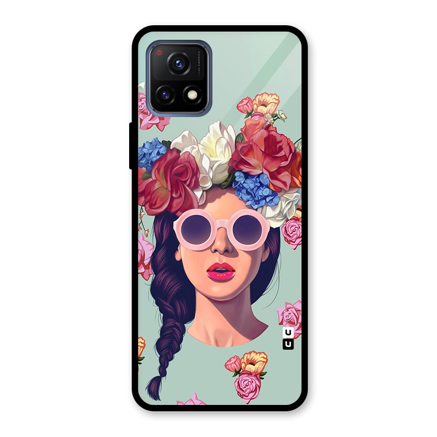 Pretty Girl Florals Illustration Art Glass Back Case for Vivo Y72 5G
