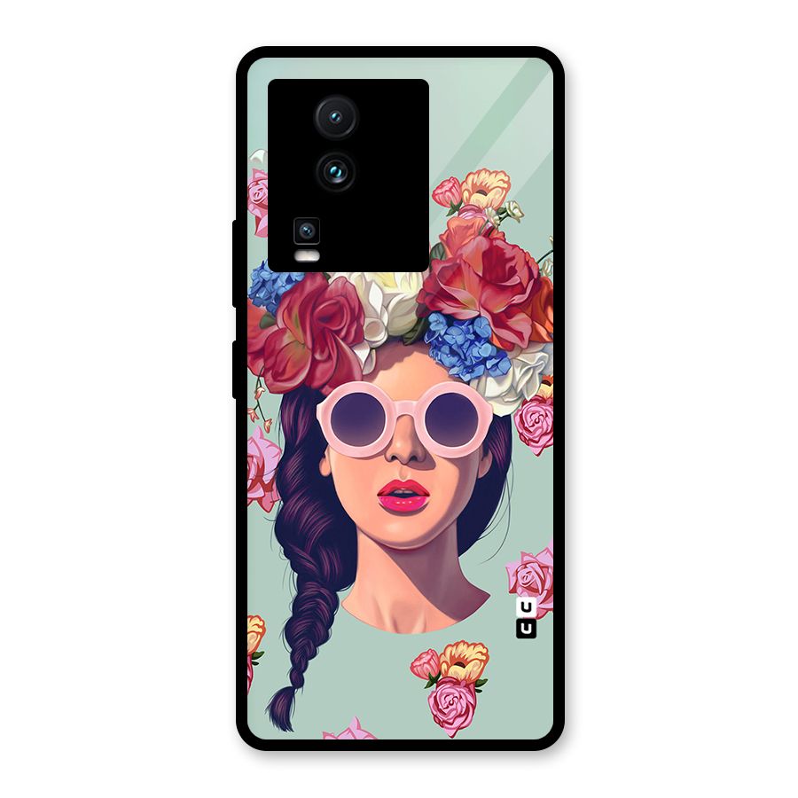 Pretty Girl Florals Illustration Art Glass Back Case for Vivo iQOO Neo 7 Pro