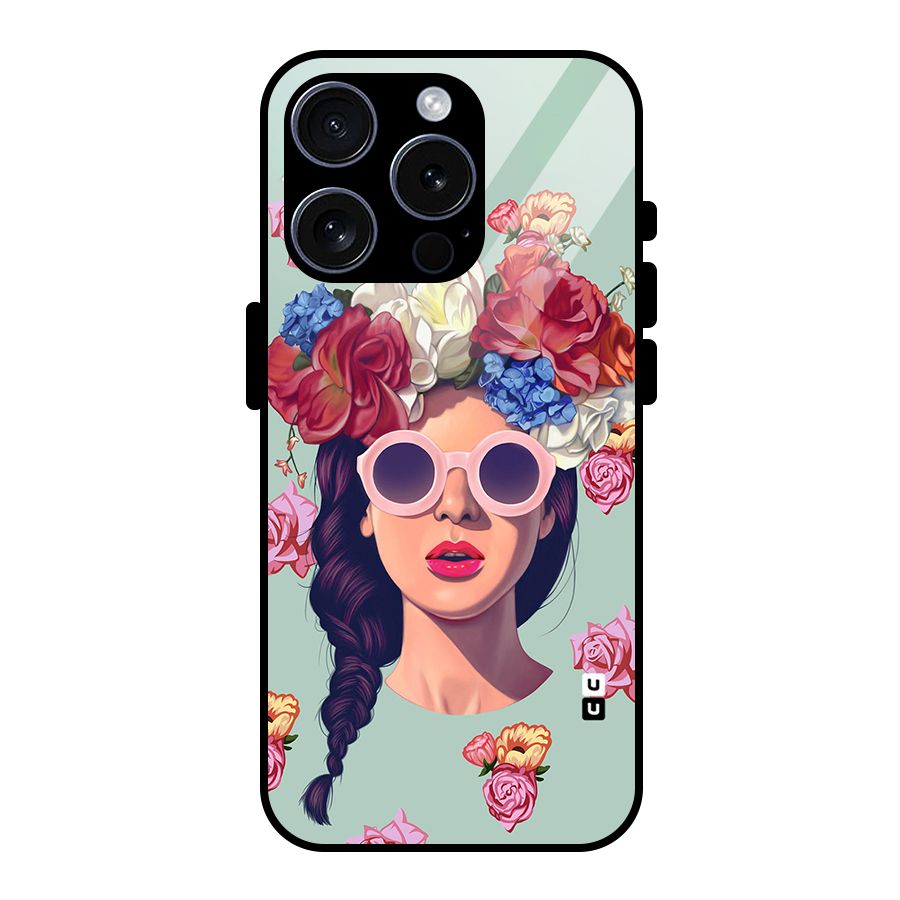 Pretty Girl Florals Illustration Art Glass Back Case for iPhone 15 Pro