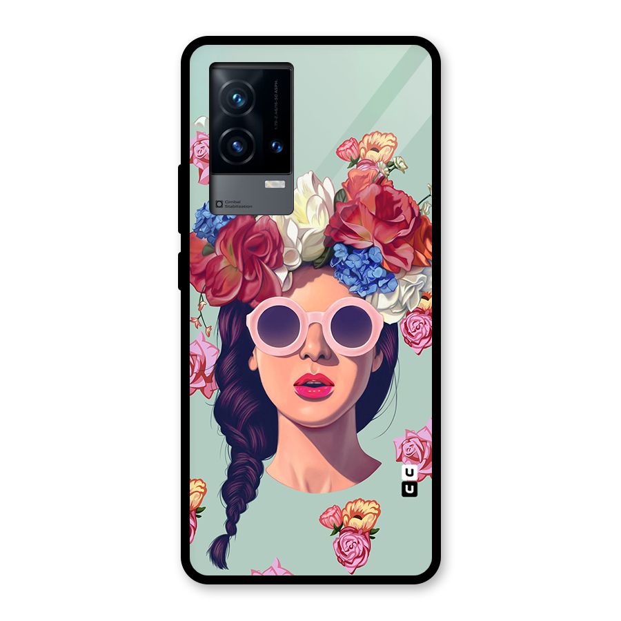 Pretty Girl Florals Illustration Art Glass Back Case for iQOO 9 5G