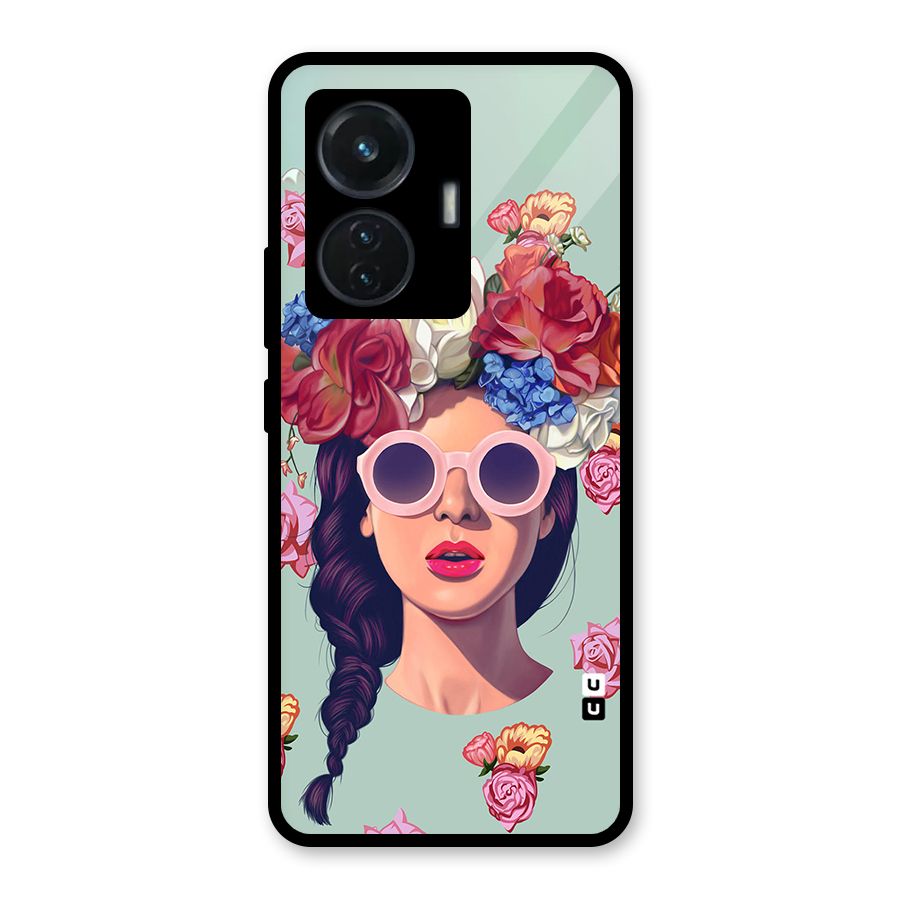 Pretty Girl Florals Illustration Art Glass Back Case for iQOO Z6 44W