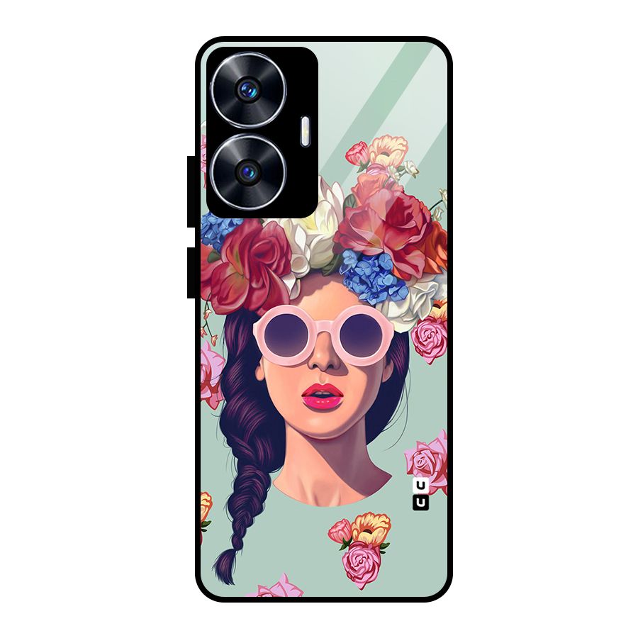 Pretty Girl Florals Illustration Art Glass Back Case for realme C55