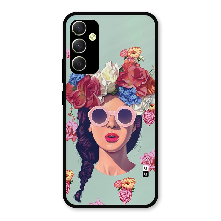 Pretty Girl Florals Illustration Art Metal Back Case for Galaxy A34