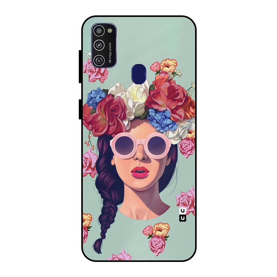 Pretty Girl Florals Illustration Art Metal Back Case for Galaxy M21
