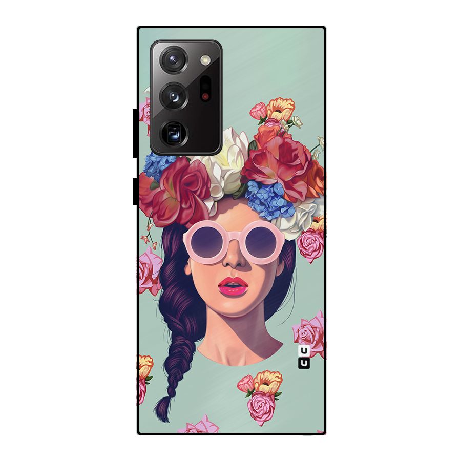 Pretty Girl Florals Illustration Art Metal Back Case for Galaxy Note 20 Ultra 5G