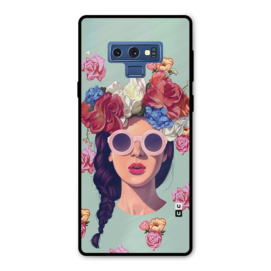 Pretty Girl Florals Illustration Art Metal Back Case for Galaxy Note 9