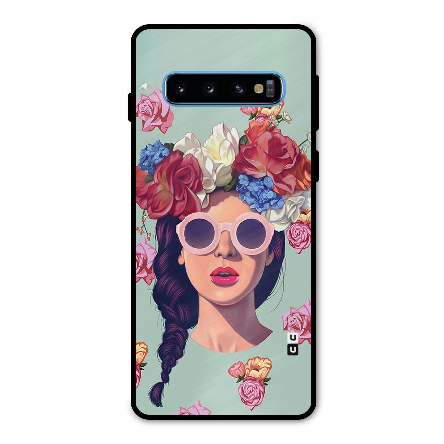 Pretty Girl Florals Illustration Art Metal Back Case for Galaxy S10