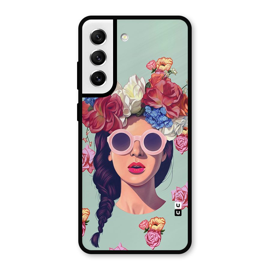 Pretty Girl Florals Illustration Art Metal Back Case for Galaxy S21 FE 5G