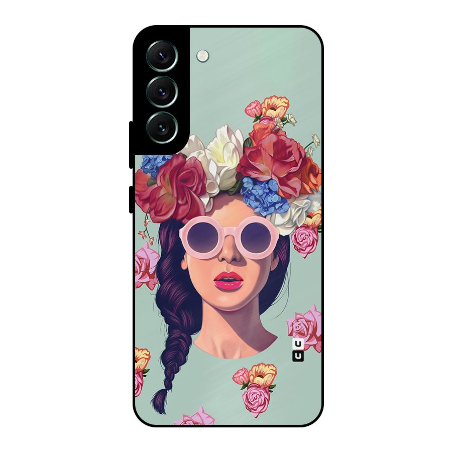 Pretty Girl Florals Illustration Art Metal Back Case for Galaxy S22 Plus 5G