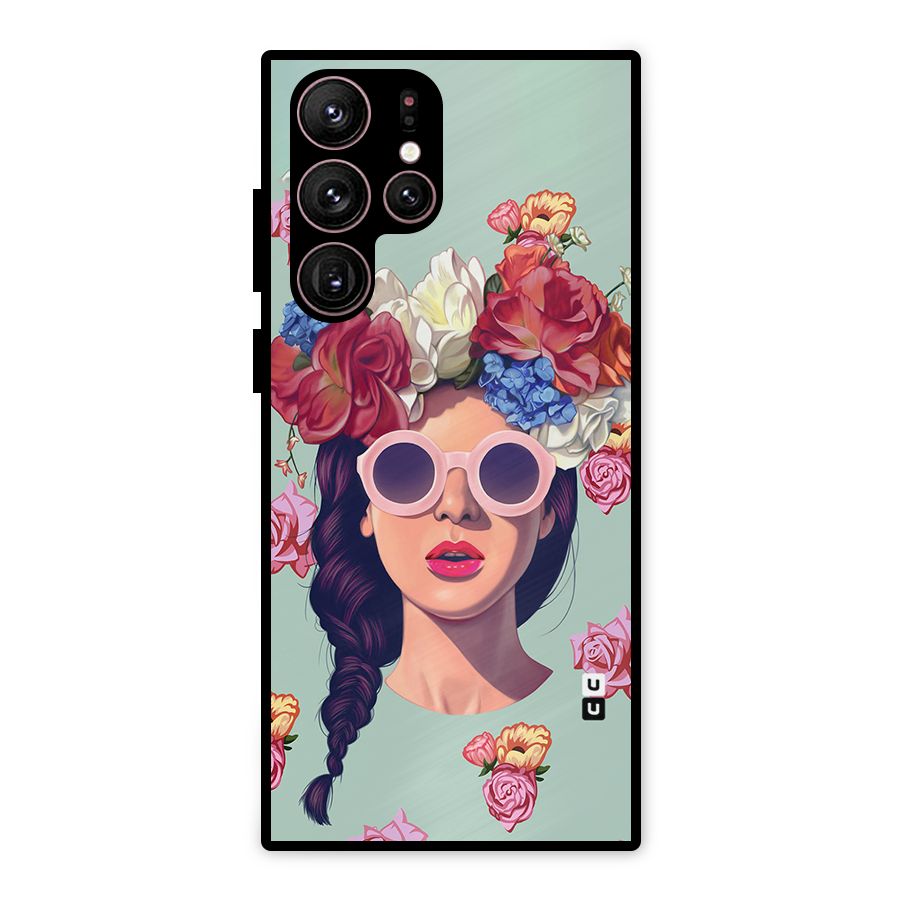 Pretty Girl Florals Illustration Art Metal Back Case for Galaxy S22 Ultra 5G