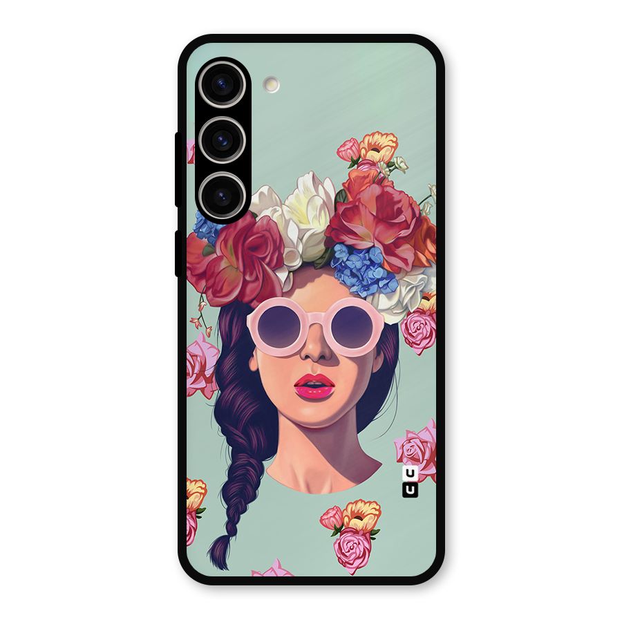 Pretty Girl Florals Illustration Art Metal Back Case for Galaxy S23 Plus