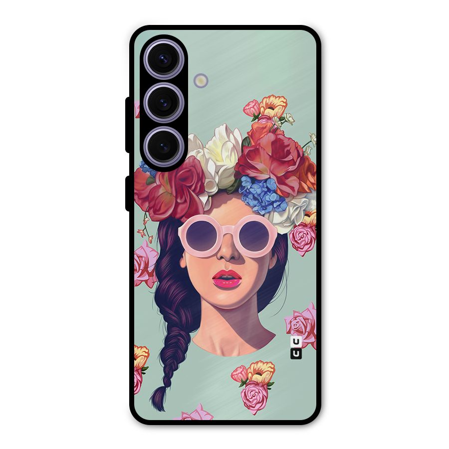 Pretty Girl Florals Illustration Art Metal Back Case for Galaxy S24