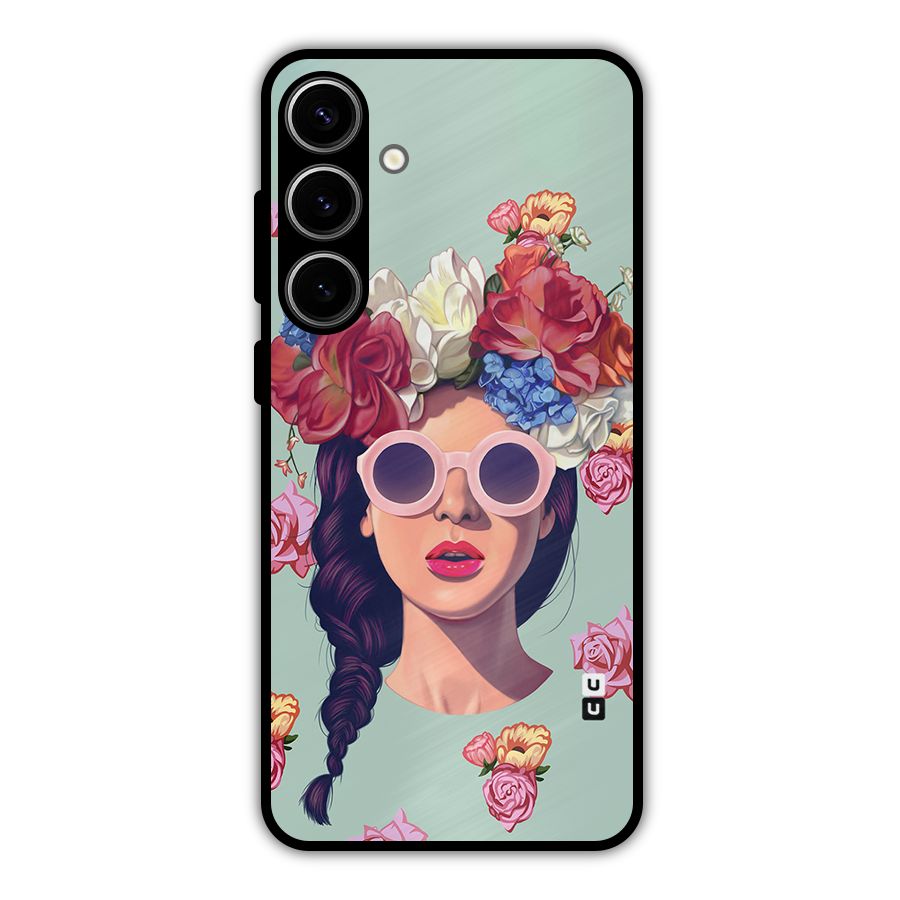 Pretty Girl Florals Illustration Art Metal Back Case for Galaxy S24 Plus