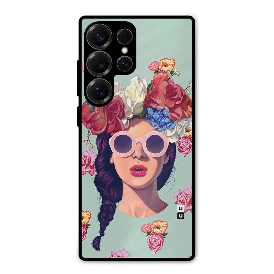 Pretty Girl Florals Illustration Art Metal Back Case for Galaxy S25 Ultra