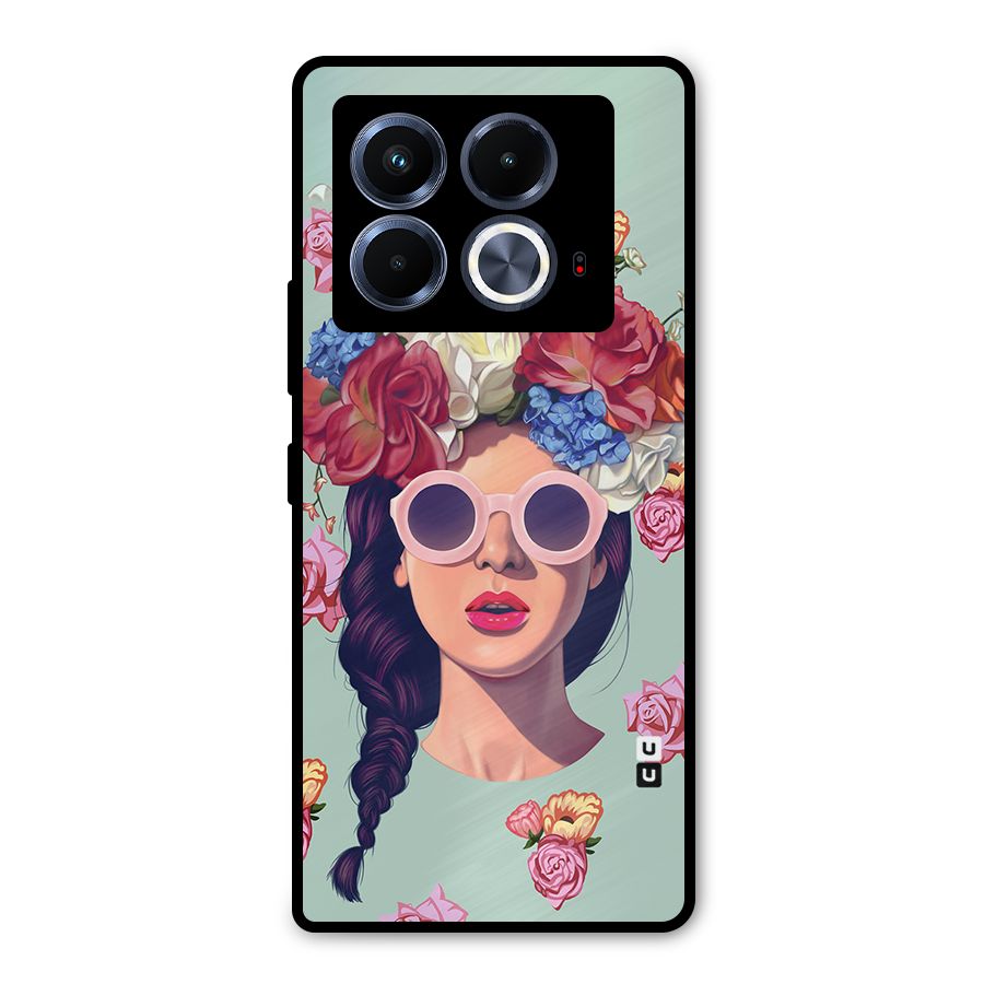 Pretty Girl Florals Illustration Art Metal Back Case for Infinix Note 40 5G