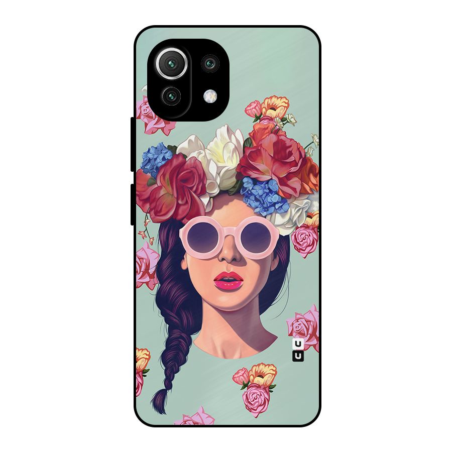 Pretty Girl Florals Illustration Art Metal Back Case for Mi 11 Lite