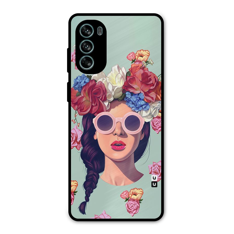 Pretty Girl Florals Illustration Art Metal Back Case for Moto G62