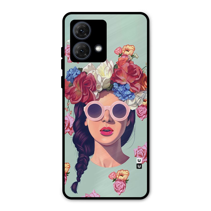 Pretty Girl Florals Illustration Art Metal Back Case for Moto G84