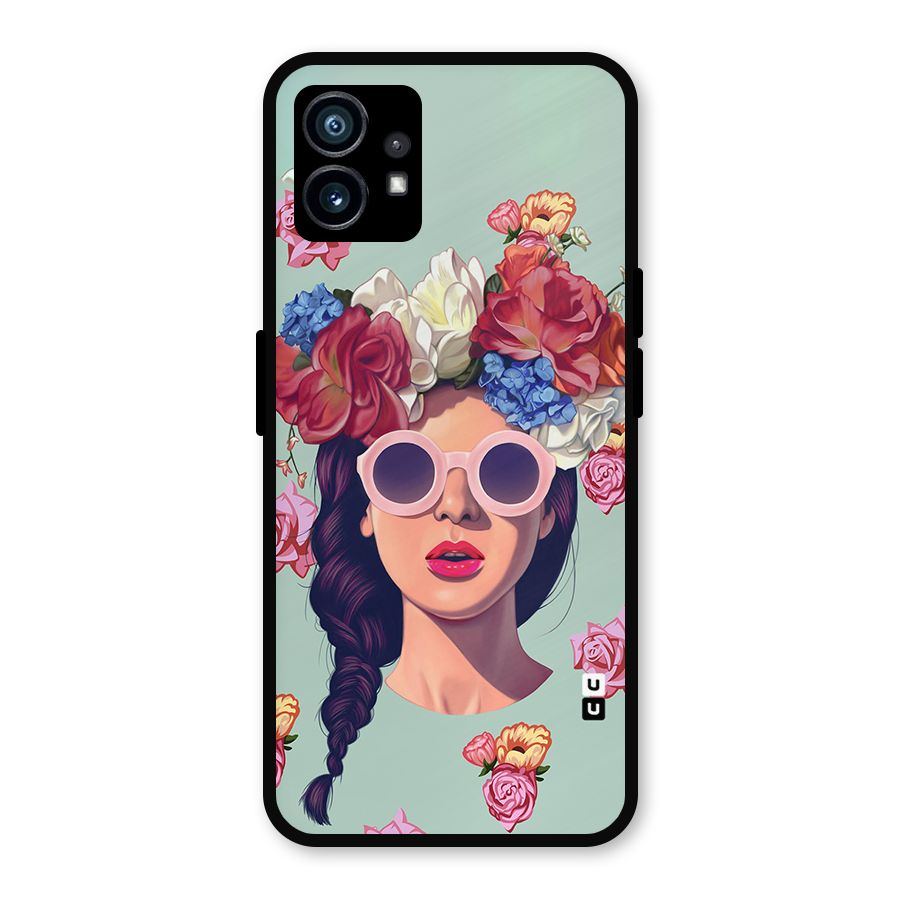 Pretty Girl Florals Illustration Art Metal Back Case for Nothing Phone 1
