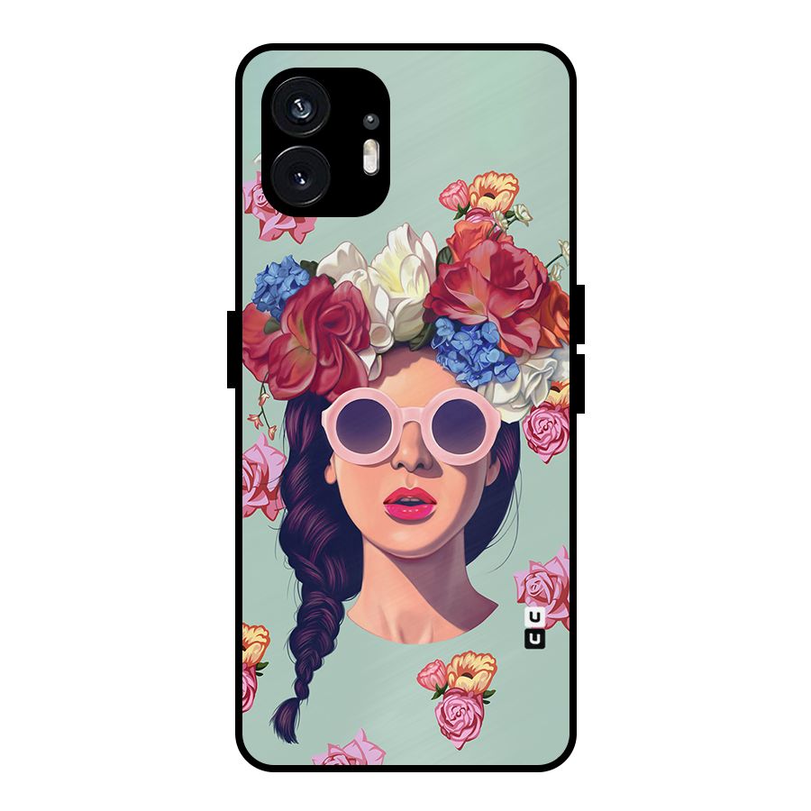 Pretty Girl Florals Illustration Art Metal Back Case for Nothing Phone 2