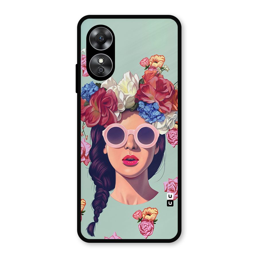 Pretty Girl Florals Illustration Art Metal Back Case for Oppo A17