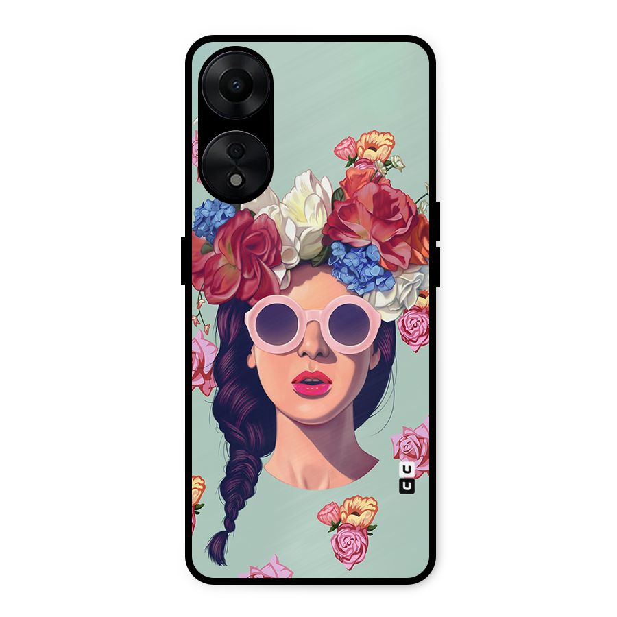 Pretty Girl Florals Illustration Art Metal Back Case for Oppo A78 5G