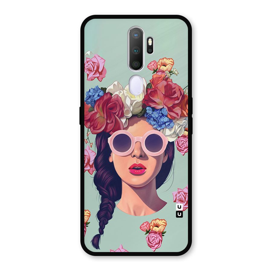 Pretty Girl Florals Illustration Art Metal Back Case for Oppo A9 (2020)