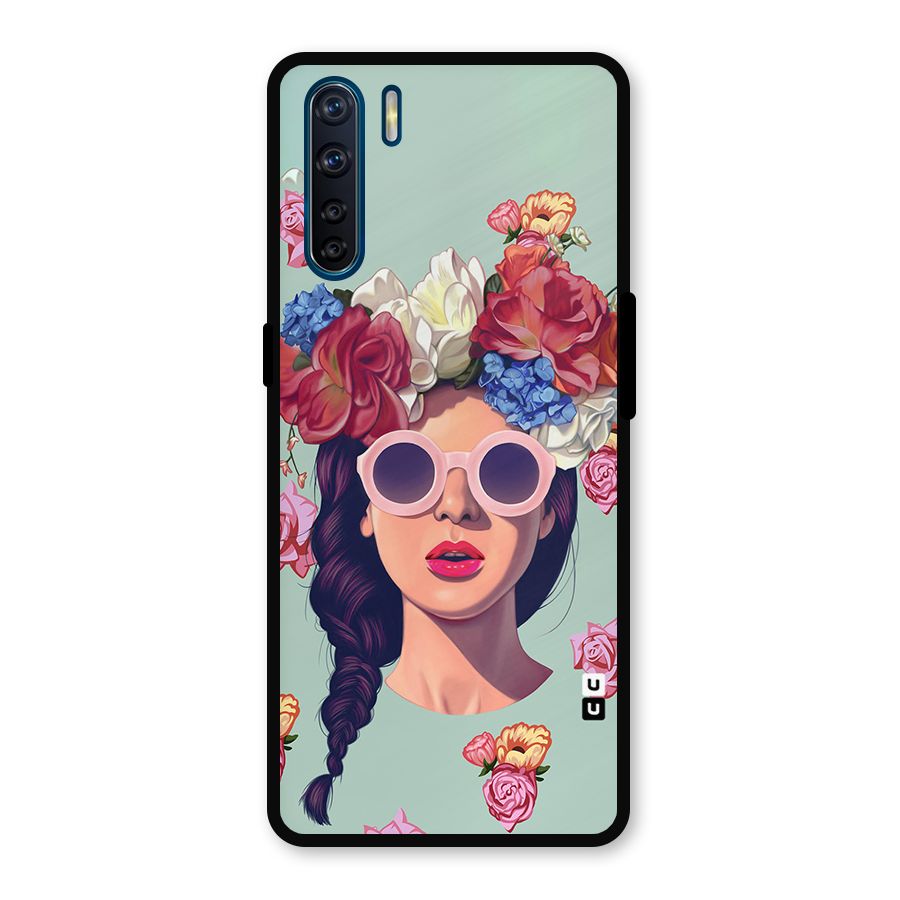 Pretty Girl Florals Illustration Art Metal Back Case for Oppo F15