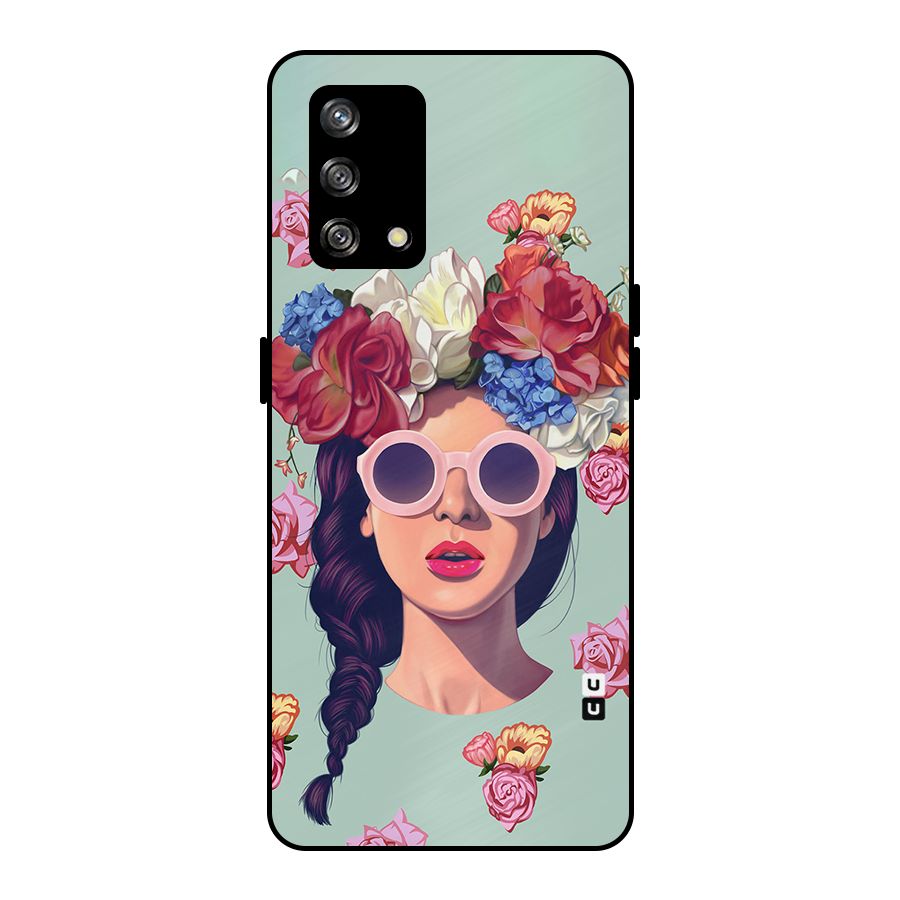 Pretty Girl Florals Illustration Art Metal Back Case for Oppo F19