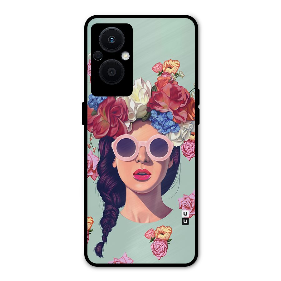 Pretty Girl Florals Illustration Art Metal Back Case for Oppo F21s Pro 5G