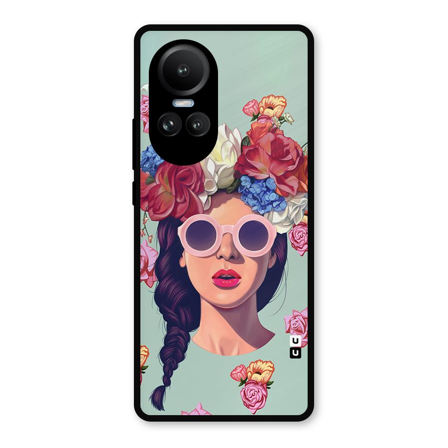 Pretty Girl Florals Illustration Art Metal Back Case for Oppo Reno10 Pro
