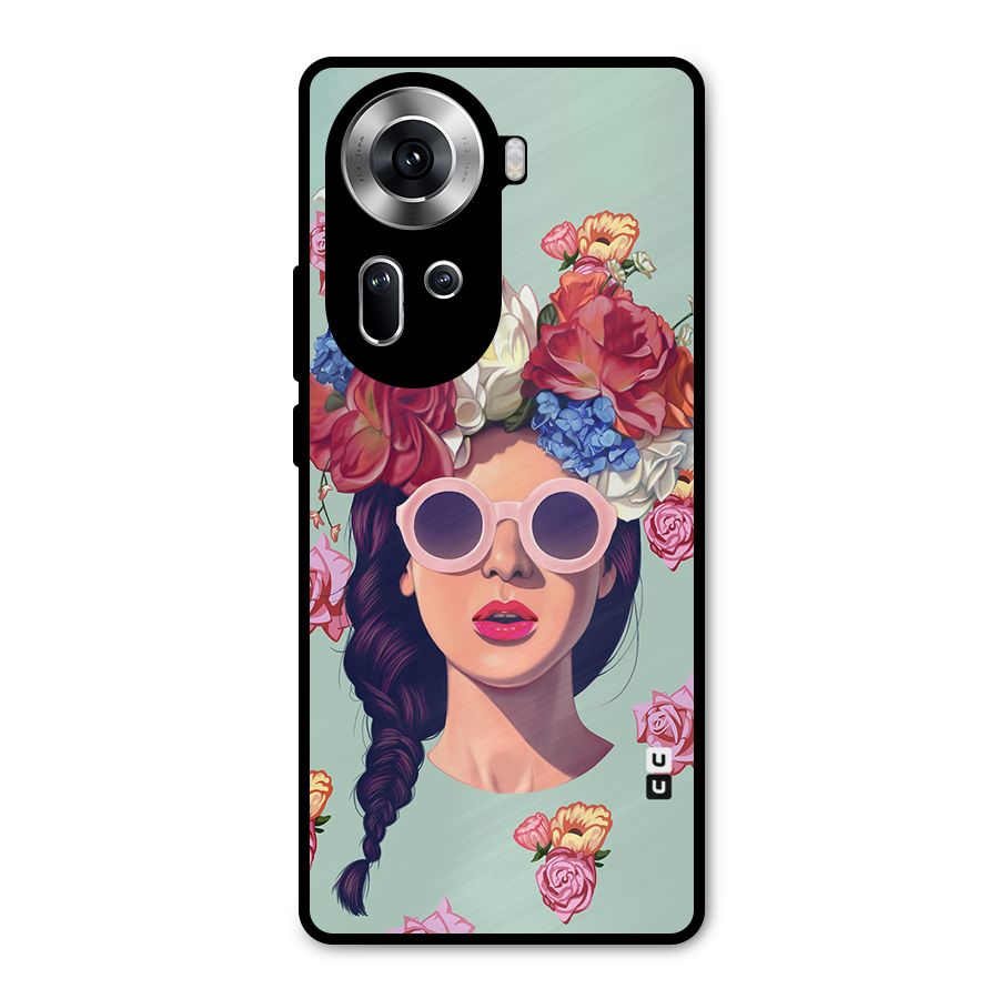 Pretty Girl Florals Illustration Art Metal Back Case for Oppo Reno11 5G